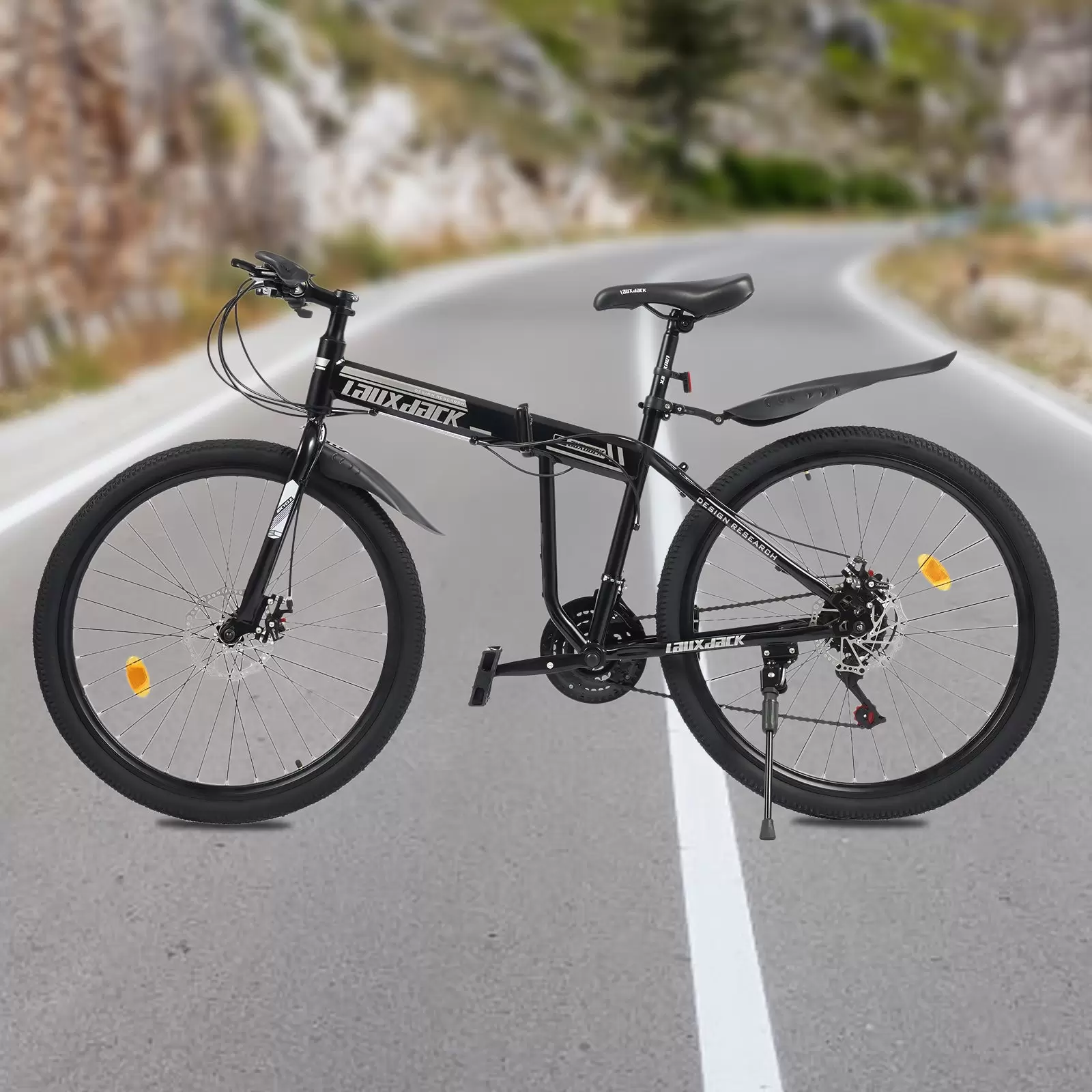 Folding Bike 21 Speed 26 Inch Adjustable Height Folding Mountain Bike with Front/Rear Disc Brakes, Load Weight 130kg