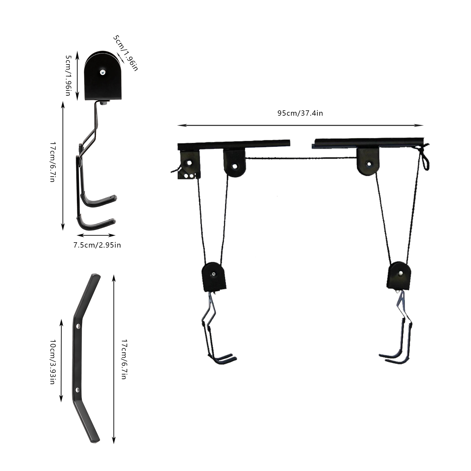 Bike Hoist for Garage Ceiling Mount Pulley System Bike Storage, Set Of Bike Hangers - 1 Hanger + 2 Multi-function Lanyards Bike Hoist for Garage Ceiling Mount Pulley System Bike Storage, Set Of Bike Hangers - 1 Hanger + 2 Multi-function Lanyards