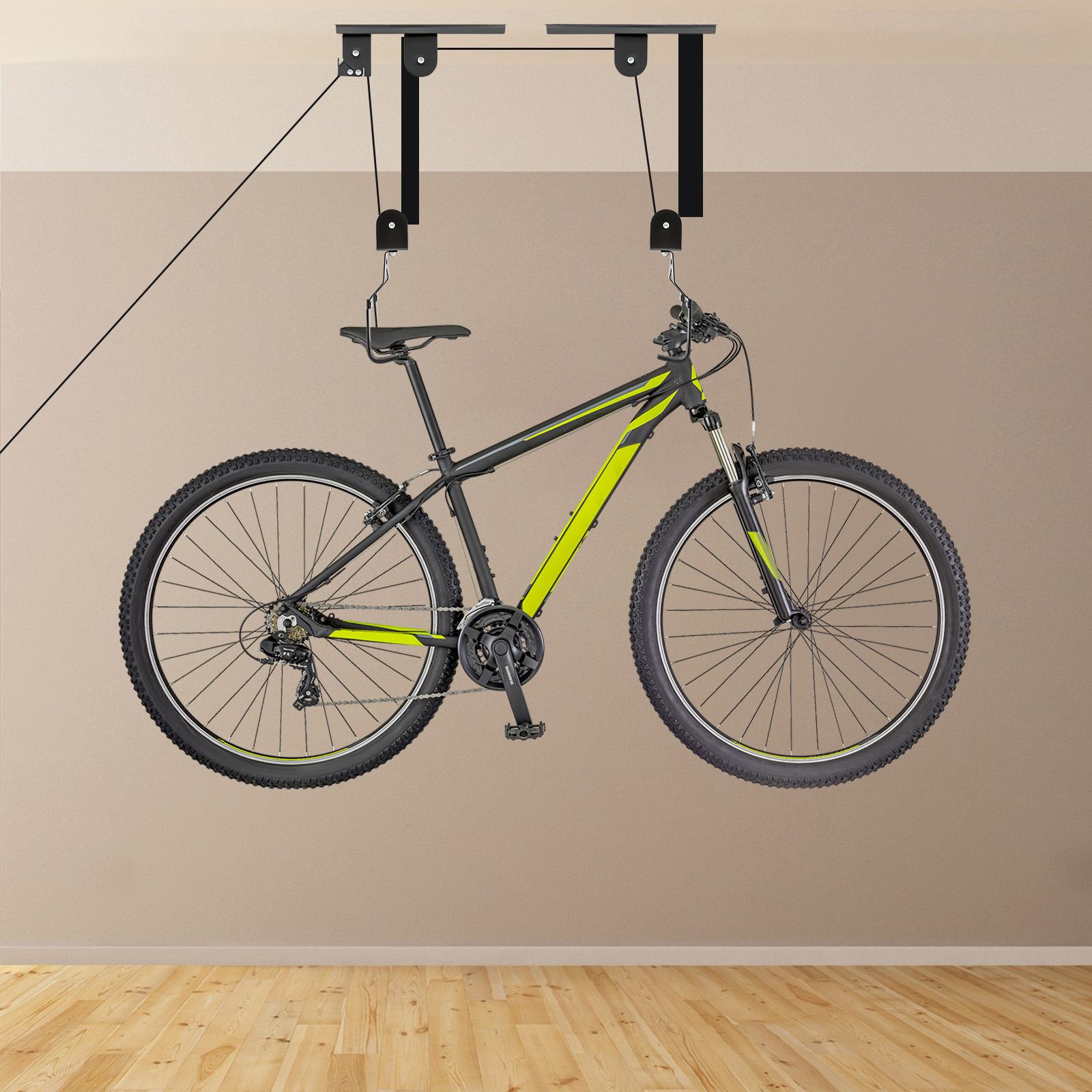 Bike Hoist for Garage Ceiling Mount Pulley System Bike Storage, Set Of Bike Hangers - 1 Hanger + 2 Multi-function Lanyards Bike Hoist for Garage Ceiling Mount Pulley System Bike Storage, Set Of Bike Hangers - 1 Hanger + 2 Multi-function Lanyards