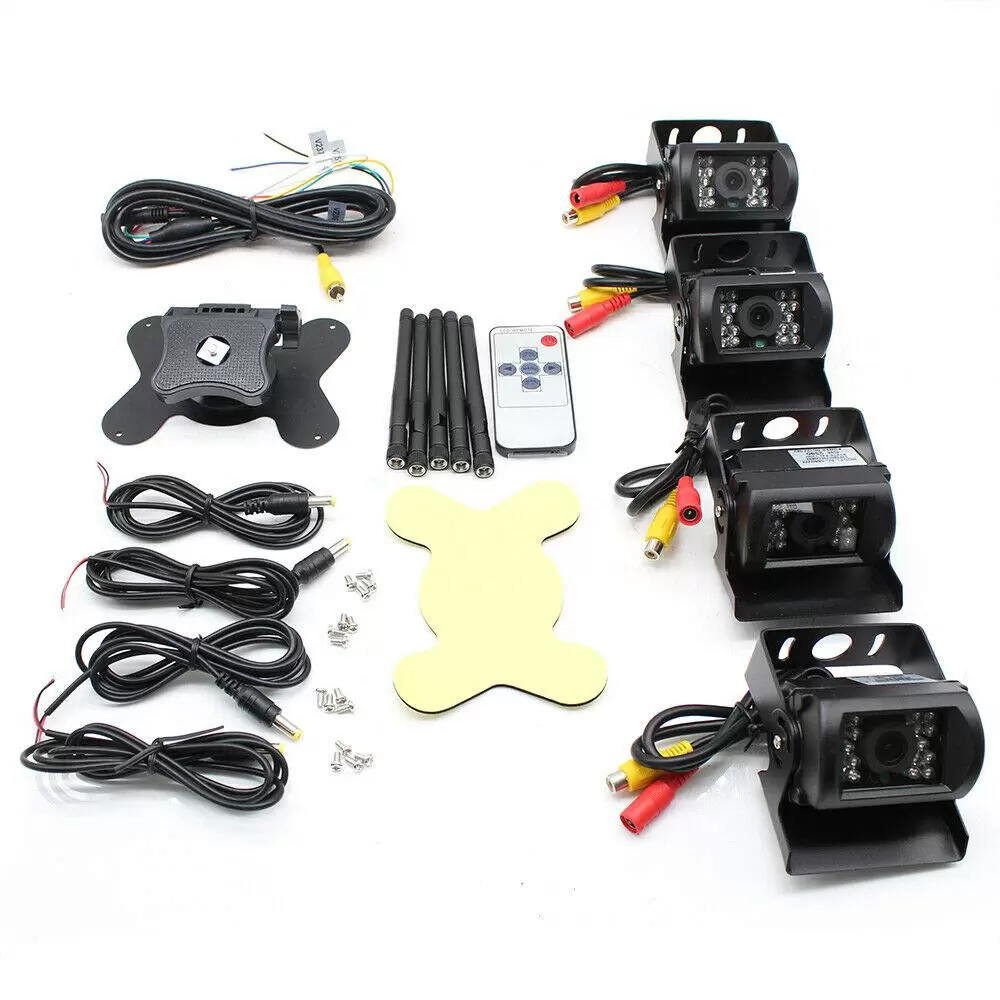 Parking Assistance System for Motorhome Trucks 4 Reversing Cameras Radio 7 Inch LCD 4x Wireless Car Backup Camera 7" LCD Monitor for Truck Van Parking Assistance System for Motorhome Trucks 4 Reversing Cameras Radio 7 Inch LCD 4x Wireless Car Backup Camera 7" LCD Monitor for Truck Van