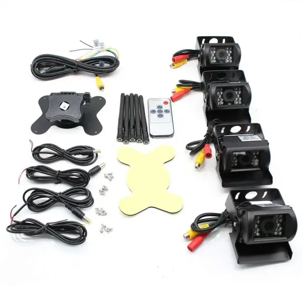 Parking Assistance System for Motorhome Trucks 4 Reversing Cameras Radio 7 Inch LCD 4x Wireless Car Backup Camera 7" LCD Monitor for Truck Van