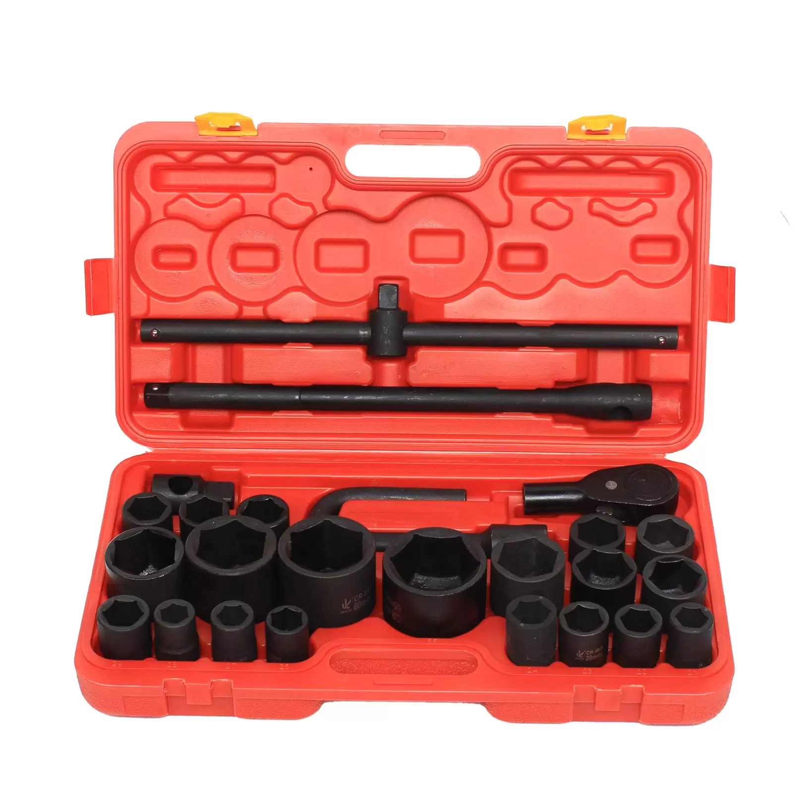 26pcs Socket Wrench Set Sockets 3/4" & 1" 21-65mm Sockets Car Nut Box Truck Ratchet Box Tool Set DIY Ratchet Wrench Kit w/ Box