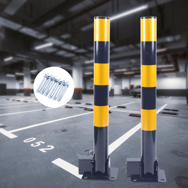 Set of 2 Removable Round Guardrail, Lockable Parking Guardrail, Traffic Sign, Safety Sign, Lockable, 3 Keys