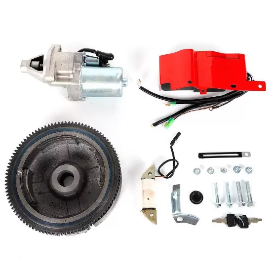 Electric Engine Start Kit Key Switch Flywheel with Ring Gear Electric Start Kit Compatible with Honda GX340/11HP GX390/13HP