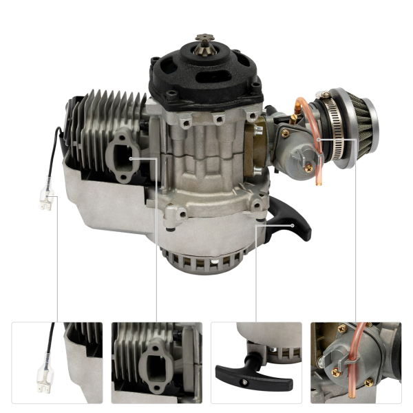 Aluminum Mini Motorcycle Engine for 49cc Engine Motor Carburetor Pocket Bike with Dirt-Bike Cross Mini ATV Multiuse Bell