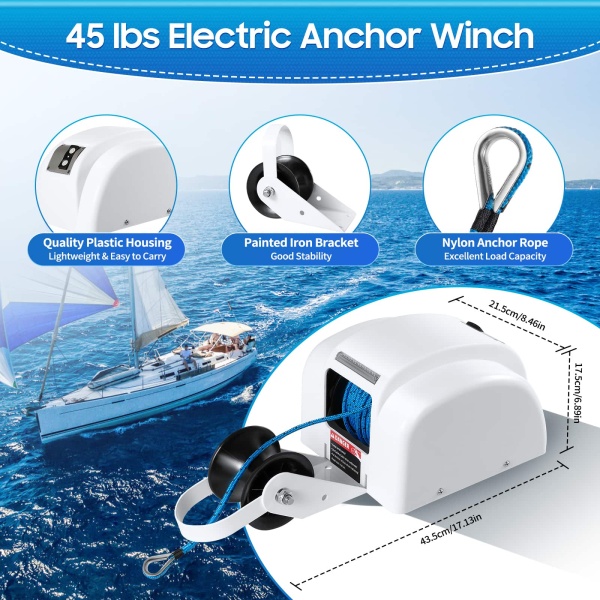 12V Electric Winch for Freshwater and Saltwater - Wired Winch - Capacity up to 20kg