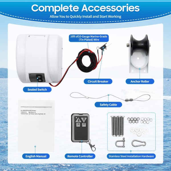 12V Electric Winch for Freshwater and Saltwater - Wired Winch - Capacity up to 20kg