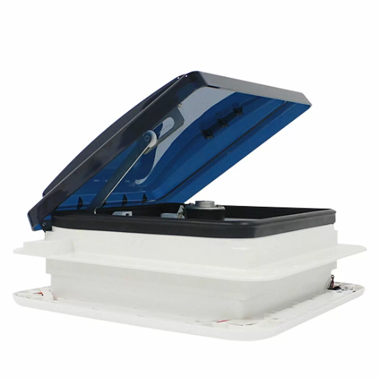28*28 cm Motorhome Hatch Roof Vent Fan Roof Hood Ventilation Exhaust Roof Hatch with LED Light White Lid Lnner for Garnish Ring