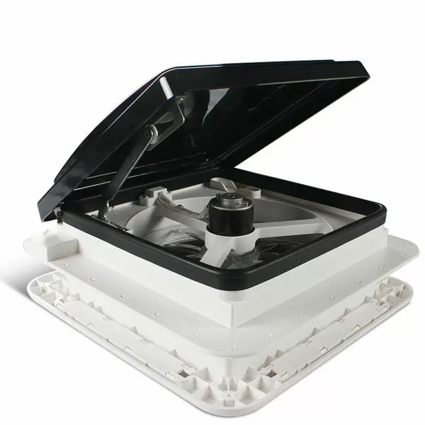 28*28 cm Motorhome Hatch Roof Vent Fan Roof Hood Ventilation Exhaust Roof Hatch with LED Light White Lid Lnner for Garnish Ring