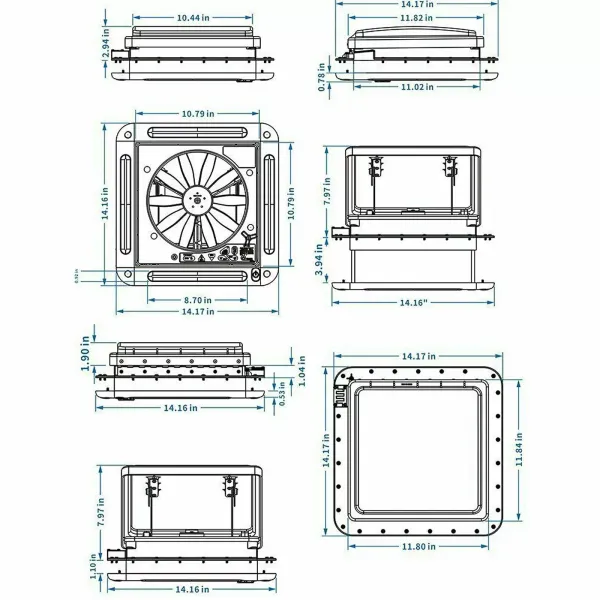 28*28 cm Motorhome Hatch Roof Vent Fan Roof Hood Ventilation Exhaust Roof Hatch with LED Light White Lid Lnner for Garnish Ring