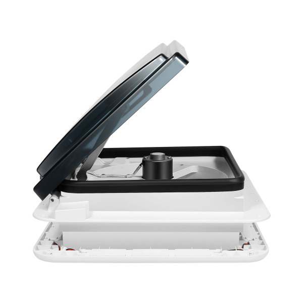 28*28 cm Motorhome Hatch Roof Vent Fan Roof Hood Ventilation Exhaust Roof Hatch with LED Light White Lid Lnner for Garnish Ring