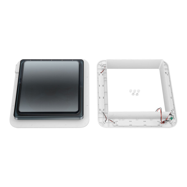 28*28 cm Motorhome Hatch Roof Vent Fan Roof Hood Ventilation Exhaust Roof Hatch with LED Light White Lid Lnner for Garnish Ring