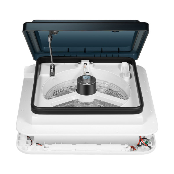 28*28 cm Motorhome Hatch Roof Vent Fan Roof Hood Ventilation Exhaust Roof Hatch with LED Light White Lid Lnner for Garnish Ring