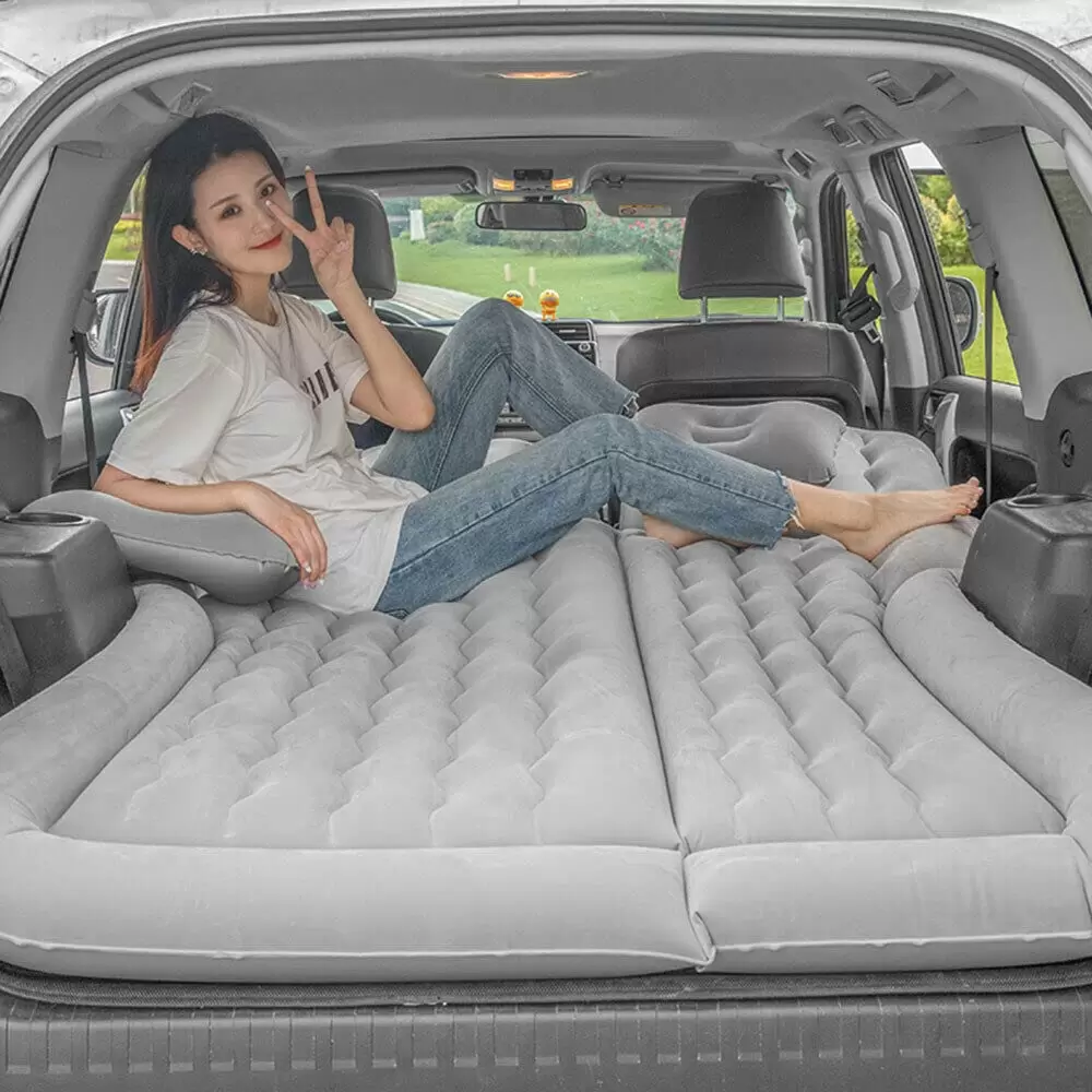Portable Car Mattress SUV Inflatable Camping Mattress with 2 Pillows Air Pump For Camping Traveling Hiking Fishing Gray