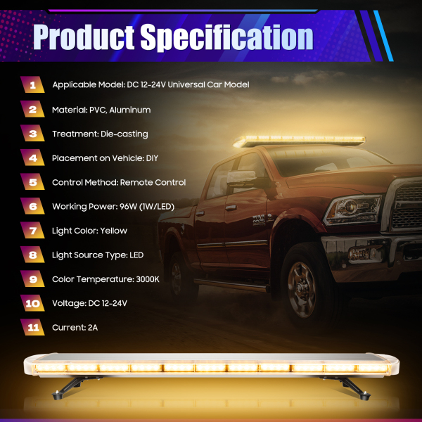 Strobe Light Bar with Controller LED Auxiliary Beacon Emergency Safety Beacon 96 LED Strobe Light Bar Work Light