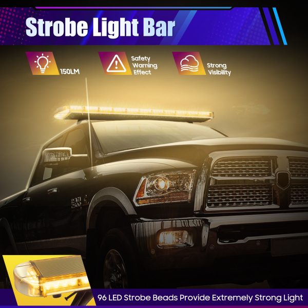 Strobe Light Bar with Controller LED Auxiliary Beacon Emergency Safety Beacon 96 LED Strobe Light Bar Work Light