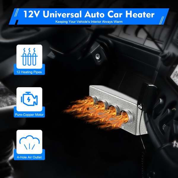 12V Universal Auto Car Heater Universal Compact 4 Port Car Heater with 12V Cruise Control Switch with Large Air Inlet for Cars Trucks Ships