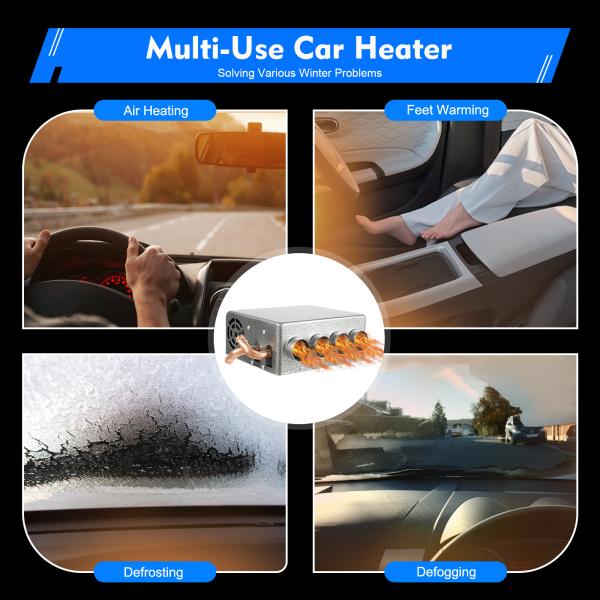 12V Universal Auto Car Heater Universal Compact 4 Port Car Heater with 12V Cruise Control Switch with Large Air Inlet for Cars Trucks Ships