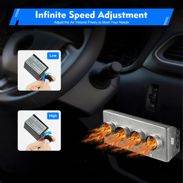 12V Universal Auto Car Heater Universal Compact 4 Port Car Heater with 12V Cruise Control Switch with Large Air Inlet for Cars Trucks Ships