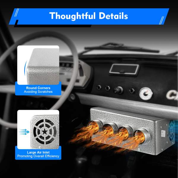 12V Universal Auto Car Heater Universal Compact 4 Port Car Heater with 12V Cruise Control Switch with Large Air Inlet for Cars Trucks Ships