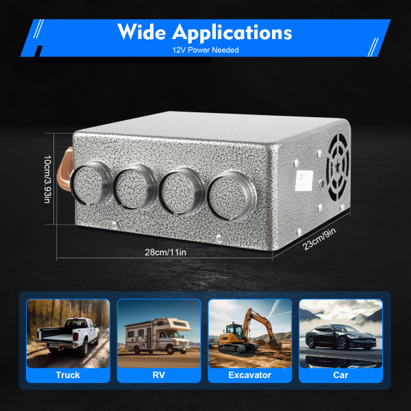 12V Universal Auto Car Heater Universal Compact 4 Port Car Heater with 12V Cruise Control Switch with Large Air Inlet for Cars Trucks Ships
