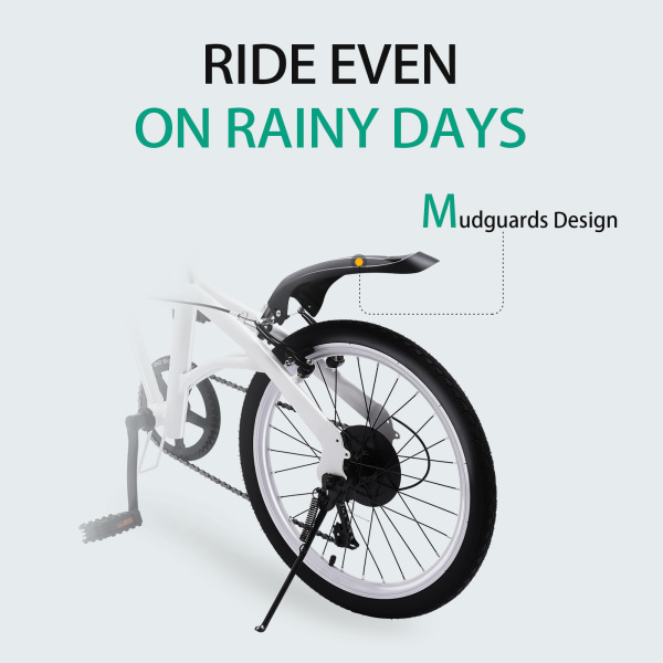 20" Carbon Steel Folding Bike - Small Unisex Folding Bike - 6 Speeds - Front V Brake and Rear Brake - City Bike for Adults - White