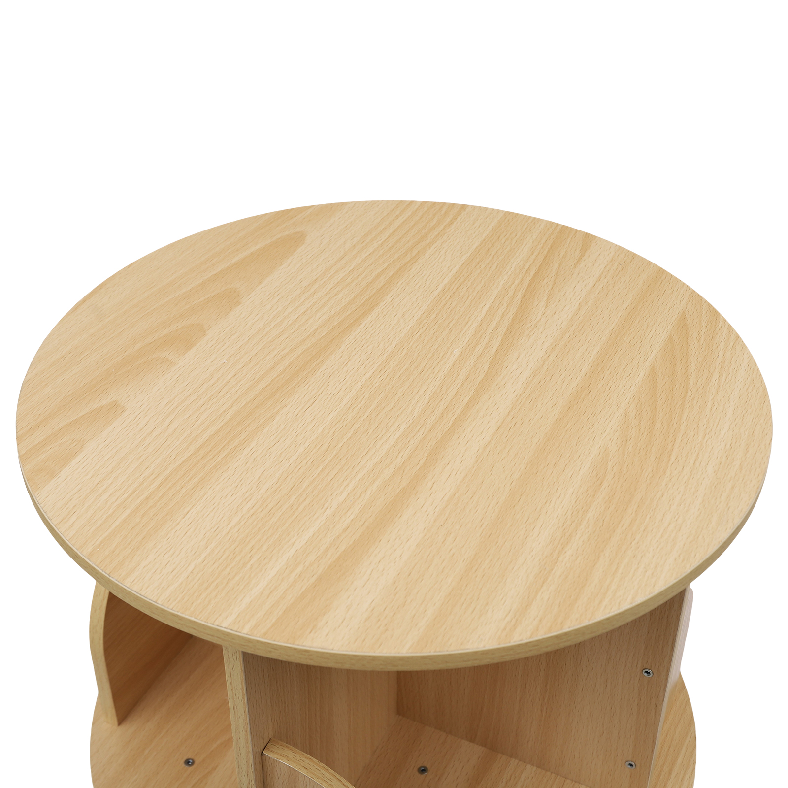4-layer wooden round bottom revolving bookshelf with wheels