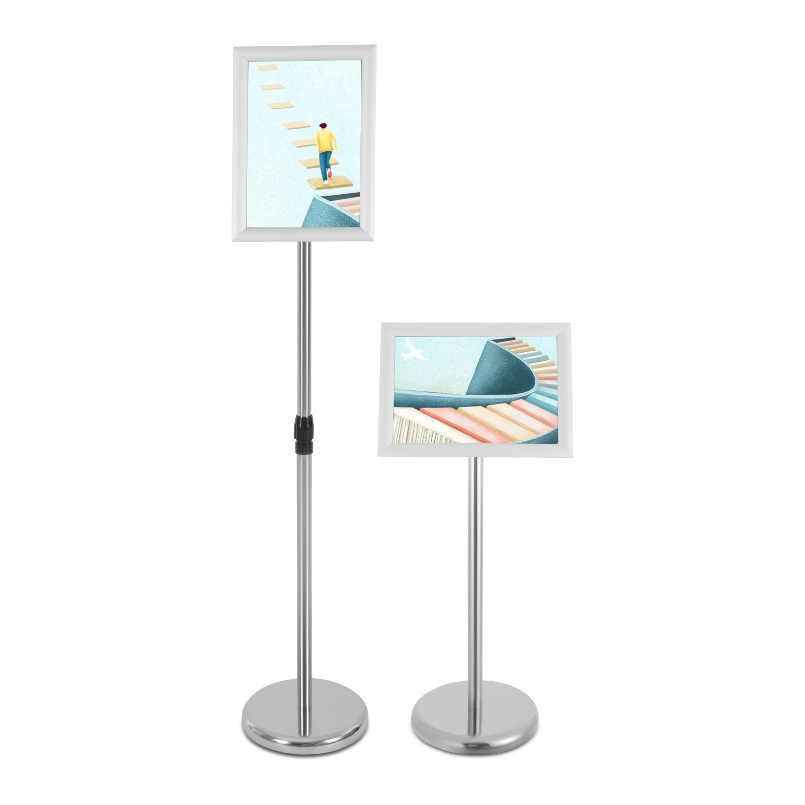 8pcs A4 Sign holder, Adjustable Sign Holder, Heavy-duty Pedestal Sign Holder - Silver