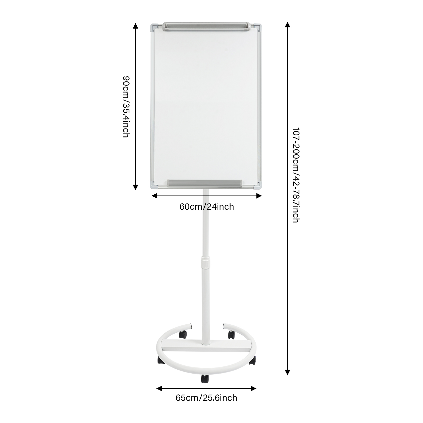 Single-sided Drawing Board, Height-adjustable Drawing Board, Portable Magnetic Whiteboard - White Shelf