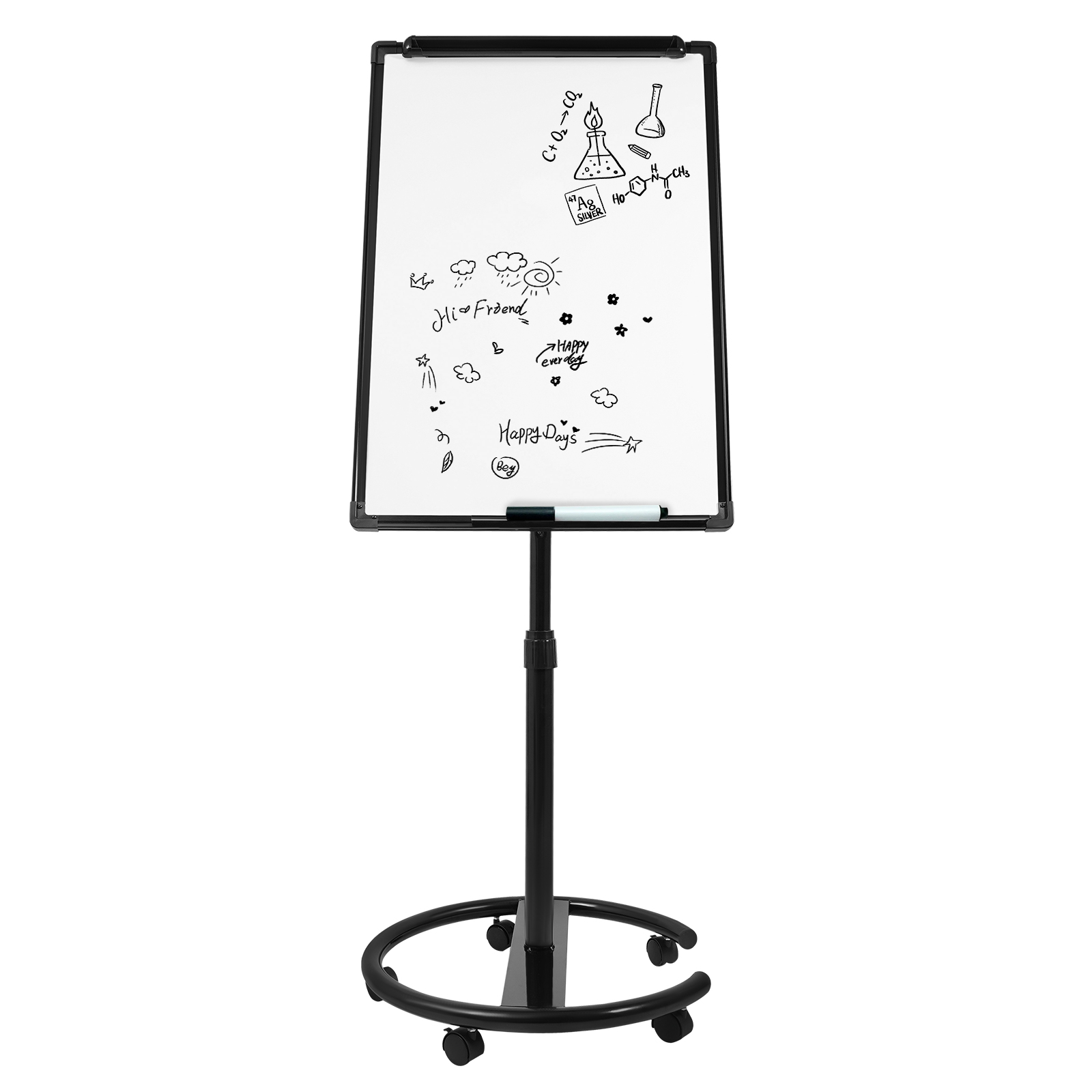 Single-sided Drawing Board, Height-adjustable Drawing Board, Portable Magnetic Whiteboard - Black Shelf