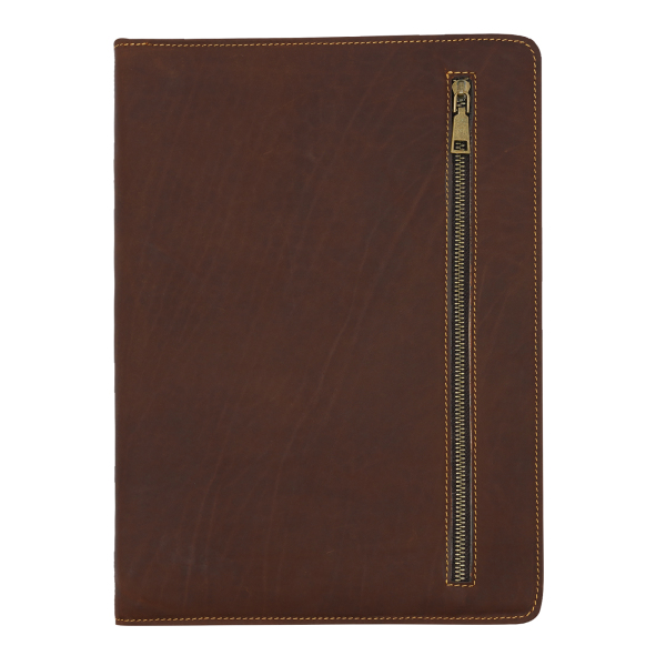 Leather Portfolio Binder Resume Zippered Padfolio for Men Leather Padfolio Folder for 12.9" Laptop Professional Business Organizer Coffee