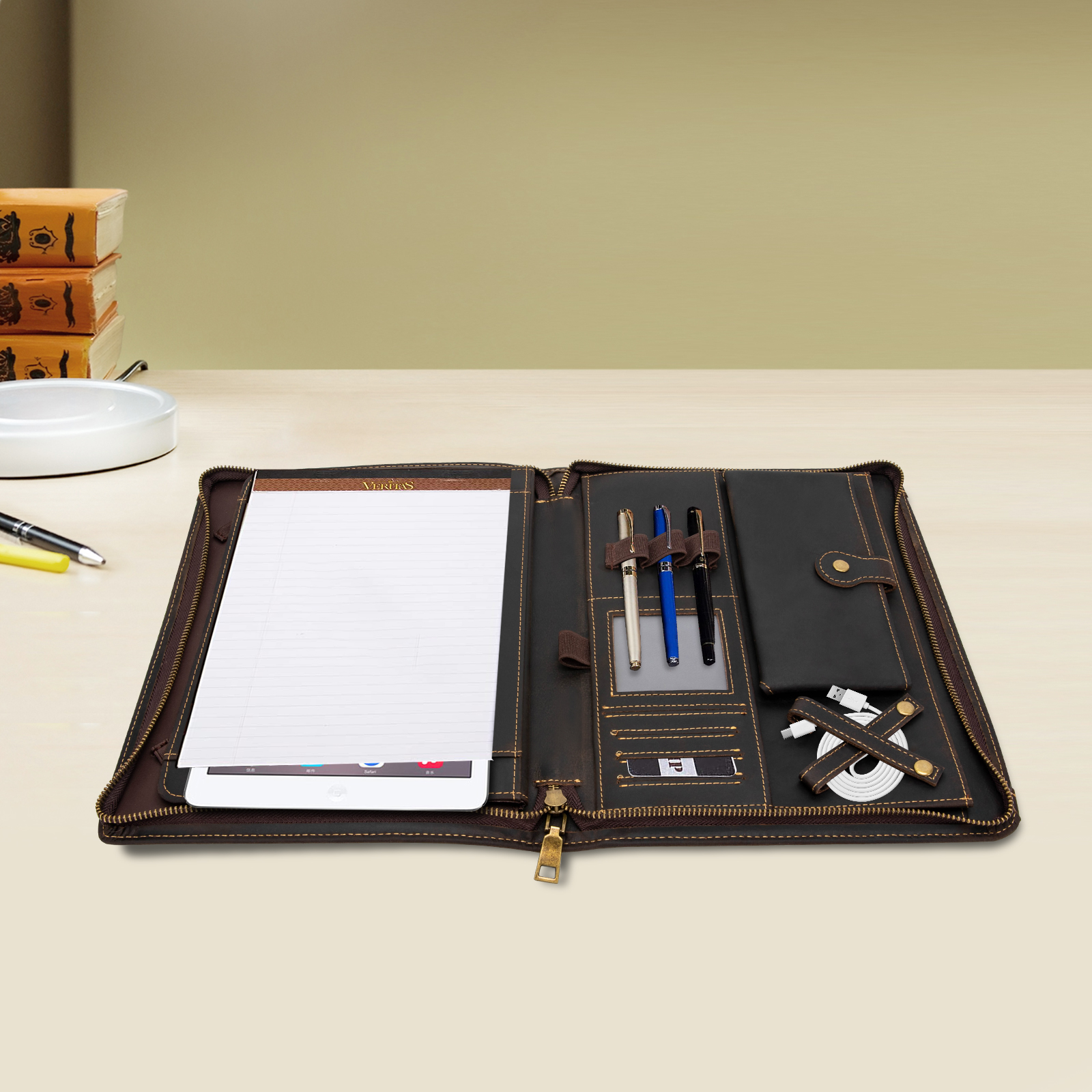 Leather Padfolio Folder Business Resume Portfolio Organizer Case with tablet Platform Professional Leather Folio with Zipper Leather Padfolio Folder Business Resume Portfolio Organizer Case with tablet Platform Professional Leather Folio with Zipper