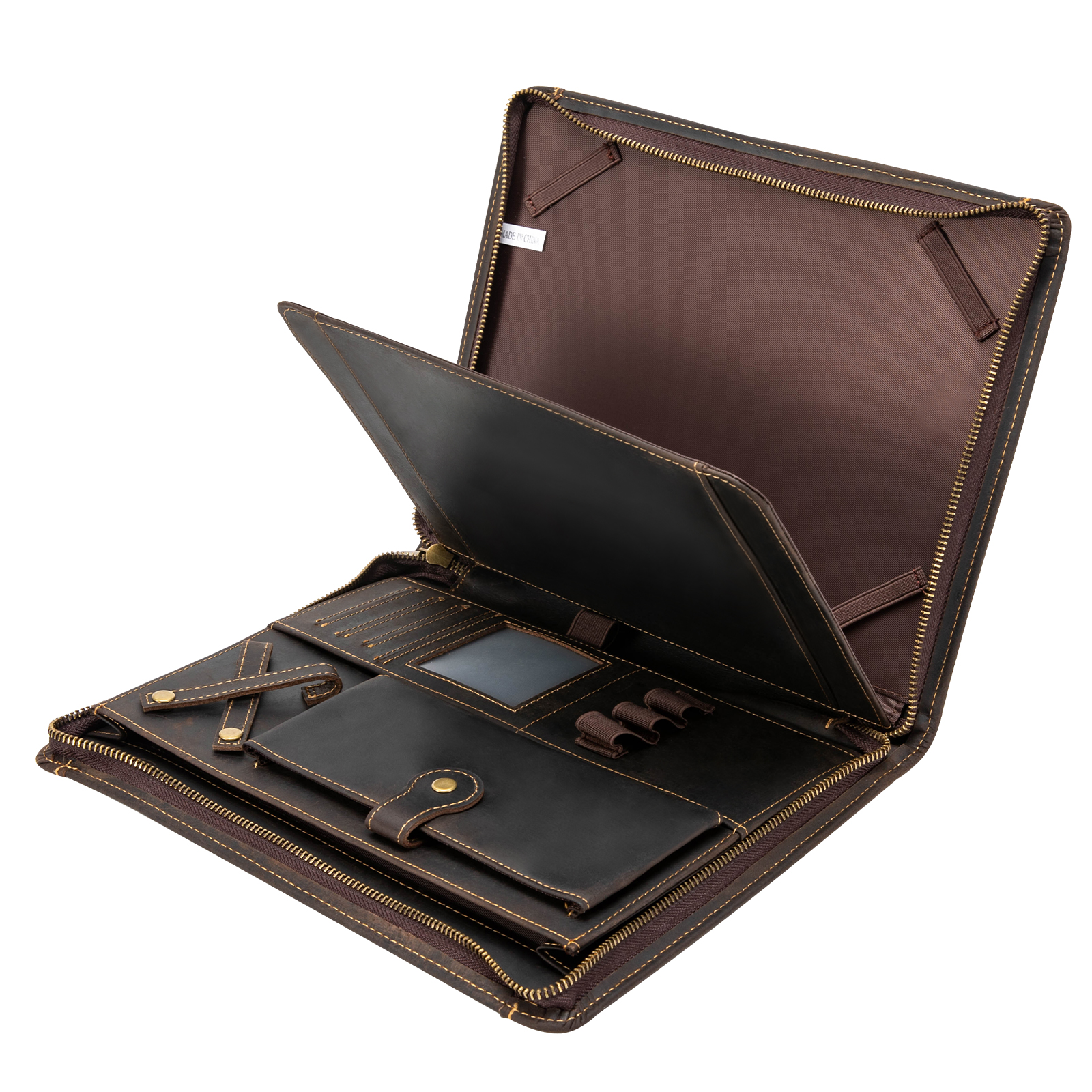 Leather Padfolio Folder Business Resume Portfolio Organizer Case with tablet Platform Professional Leather Folio with Zipper