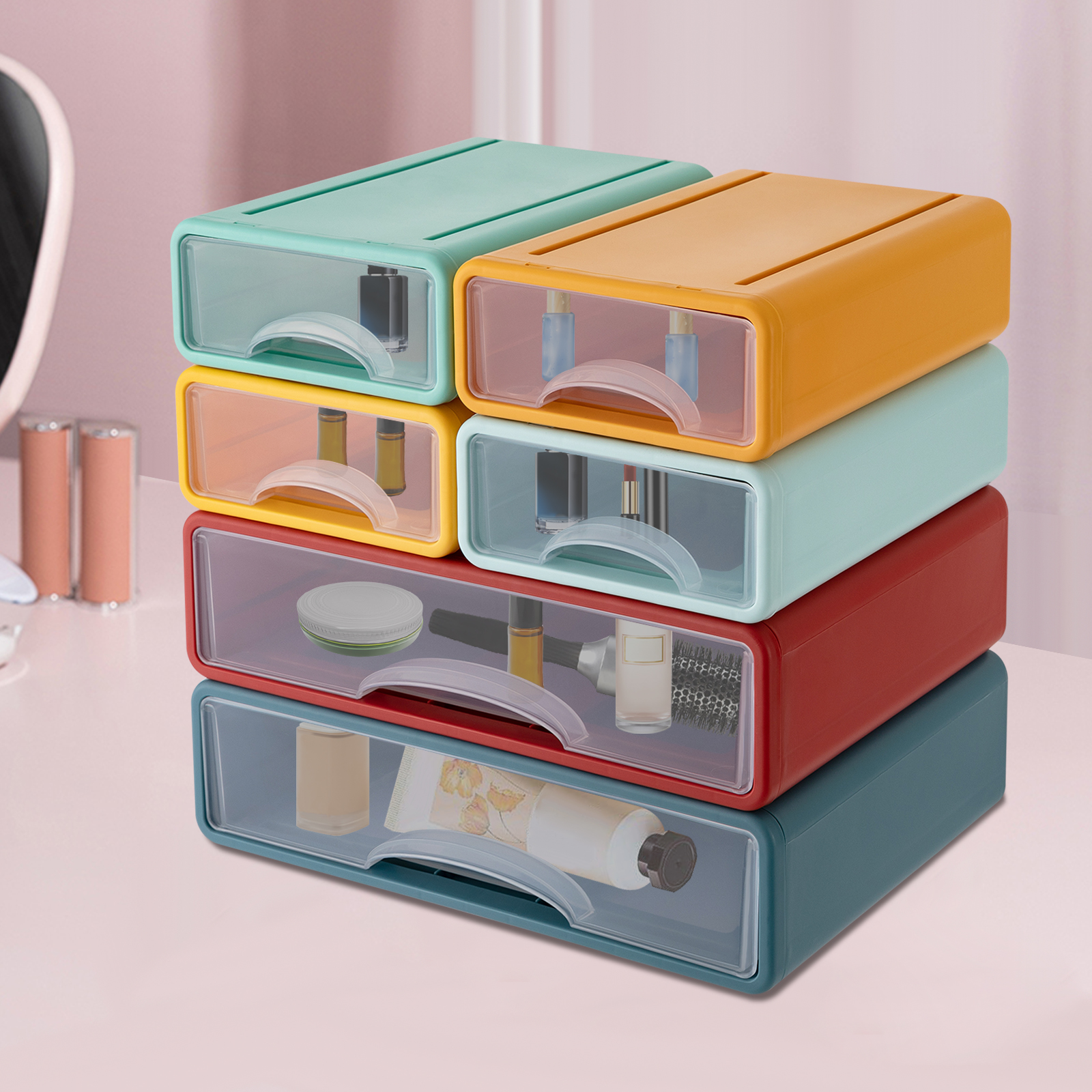 Office Storage Box with 6 Drawers, Plastic Drawers Organizer, Stackable Storage Drawers Office Storage Box with 6 Drawers, Plastic Drawers Organizer, Stackable Storage Drawers