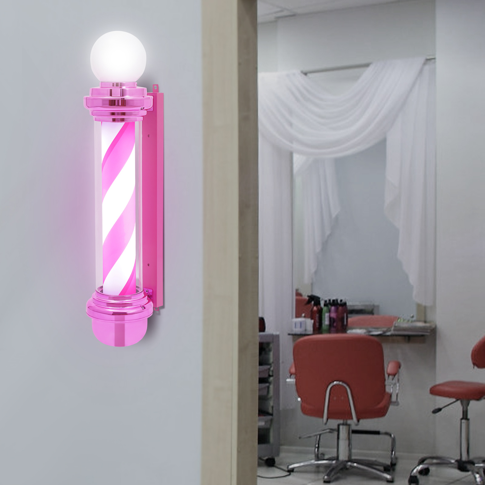 85cm LED barber shop sign rotating light pink and white stripes