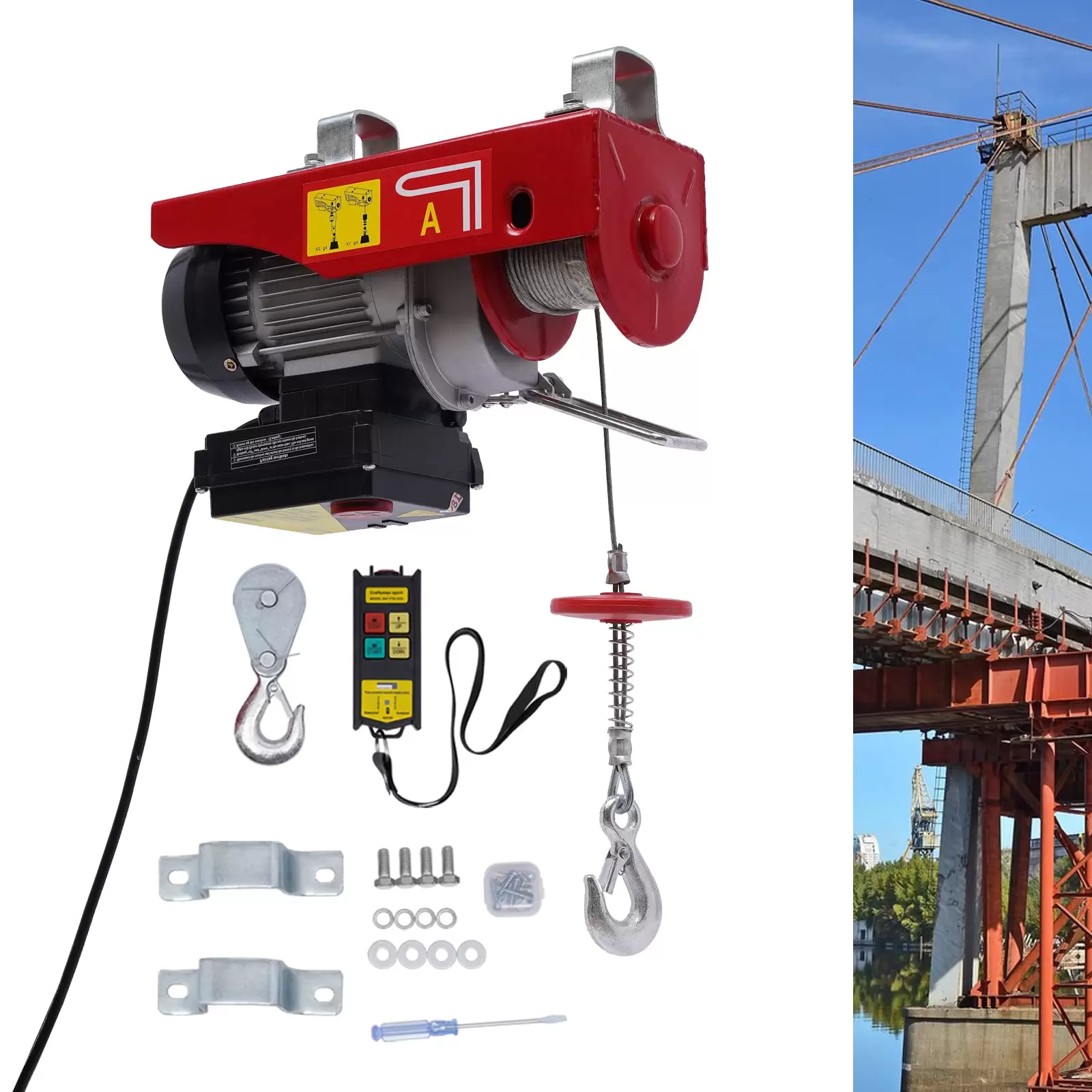 440LBS 230V electric winch with wireless remote control 440LBS with remote control and slings electric winch 440LBS 230V electric winch with wireless remote control 440LBS with remote control and slings electric winch