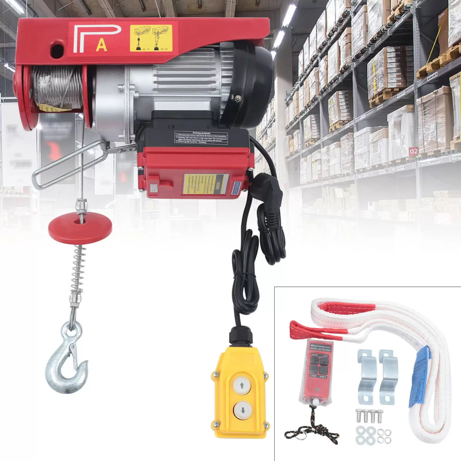 200KG Electric Winch Lifting Height 12m Electric Hoist 510W Cable Hoist Motor Winch with Wire Remote Control