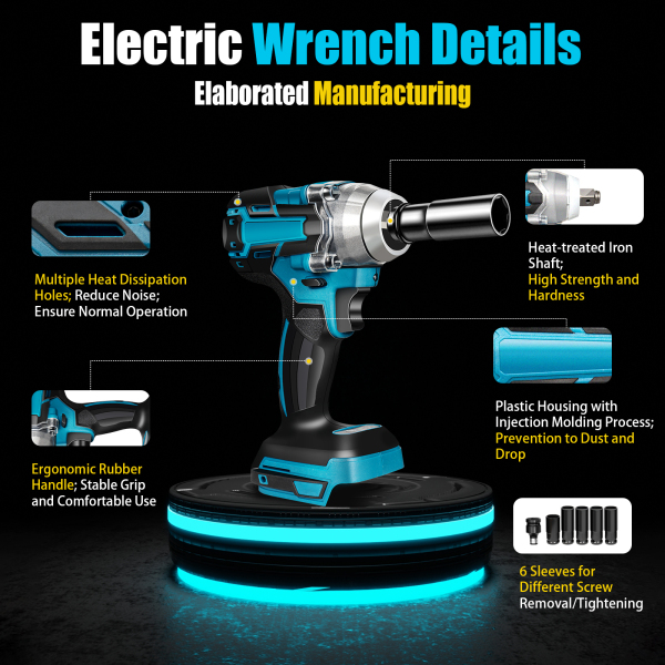 Cordless Impact Driver 520nm 1/2" Ratchet Screwdriver Compatible With Makita 5.5*2.4*7.9inch 18v Black Tire For Removal Machine Repair Scaffolding