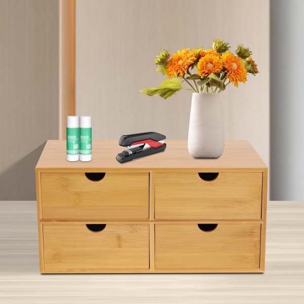 mini drawers for dressing table Multifunctional Bamboo Organizer with Drawers, Mini 4 Dressing Table, Desk  Organizer, 34 x 20 x 18