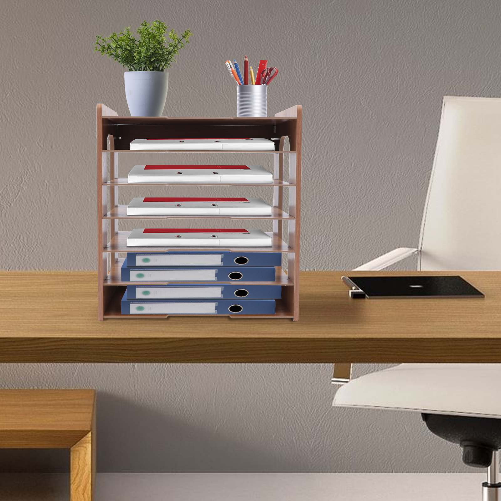 7Tier Widen Wood Office Paper Organizer for Desk Desktop File Holder Desk Letter Tray