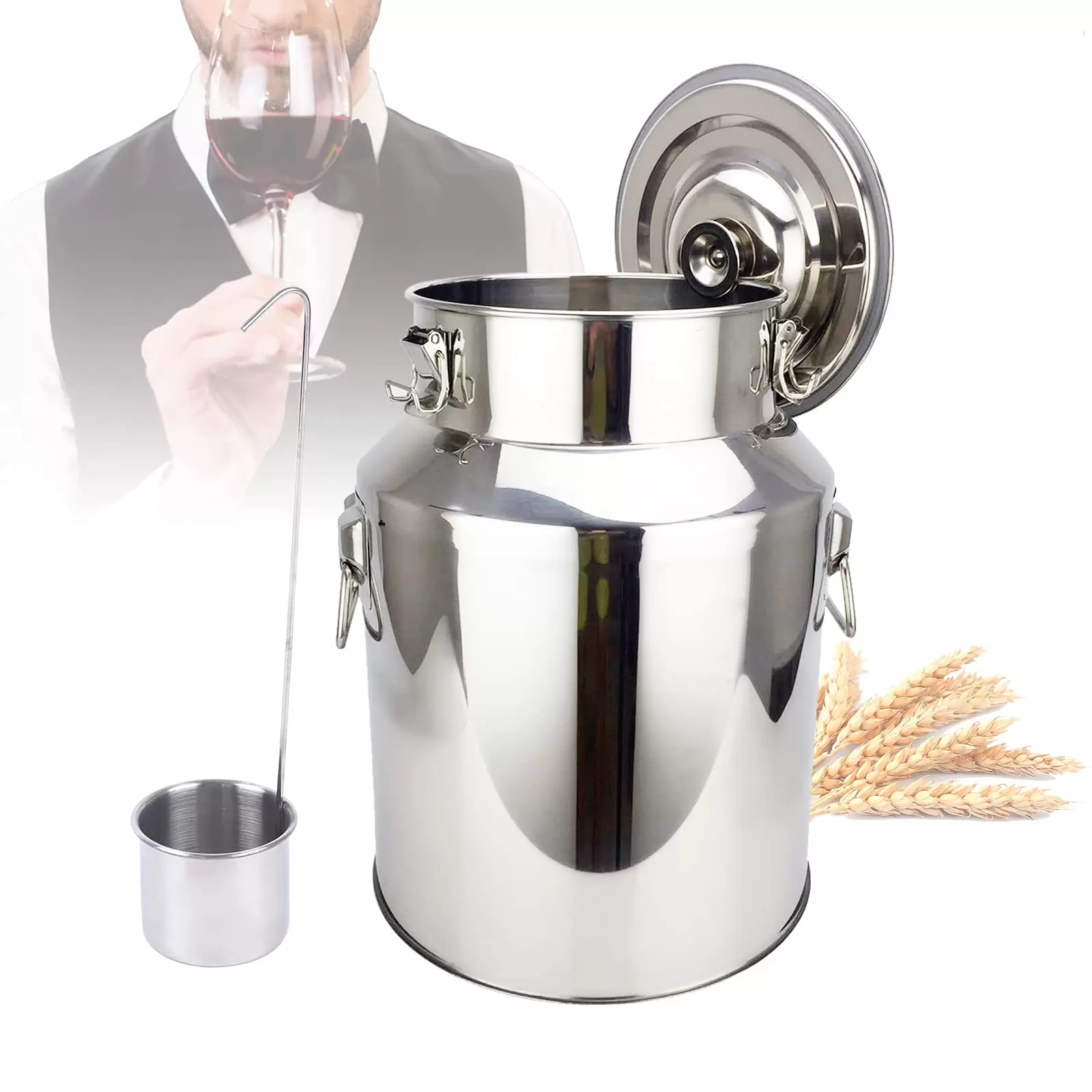 Sealed stainless steel bucket 18L 201 with wine holder for home Brewing wine beer Making Drum Storage Oil Rice Water Barrel Sealed stainless steel bucket 18L 201 with wine holder for home Brewing wine beer Making Drum Storage Oil Rice Water Barrel