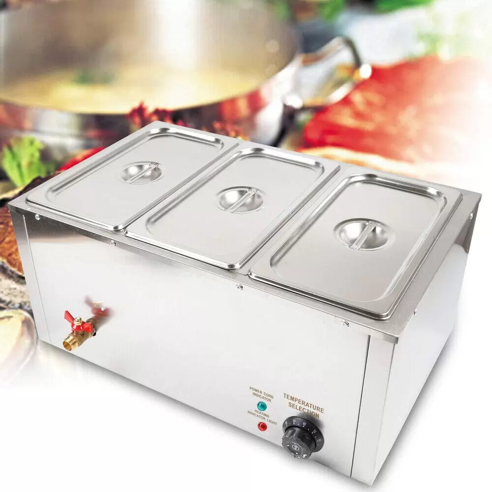 1/3*3 Set of Electric Food Warmer 7L Stainless Steel Warm Water Bath Commercial 3-Pan Bain Marie Buffet Steamer Countertop Food Warmer Steam Table 1/3*3 Set of Electric Food Warmer 7L Stainless Steel Warm Water Bath Commercial 3-Pan Bain Marie Buffet Steamer Countertop Food Warmer Steam Table