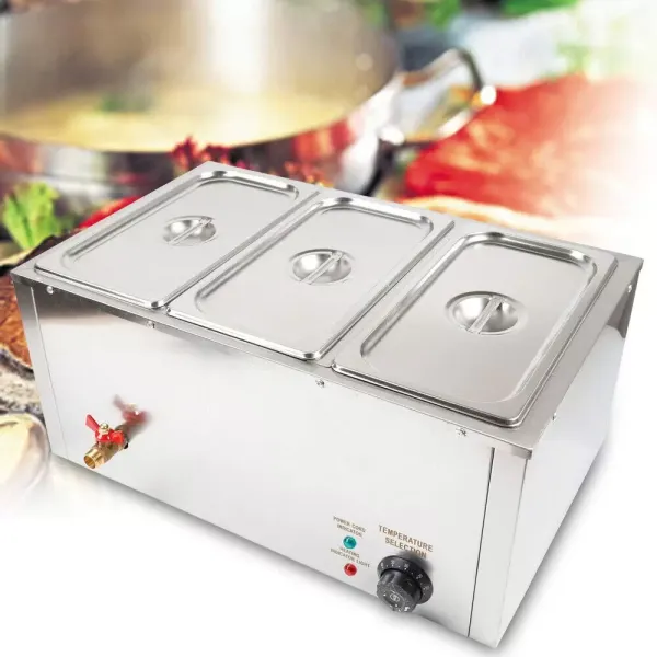 1/3*3 Set of Electric Food Warmer 7L Stainless Steel Warm Water Bath Commercial 3-Pan Bain Marie Buffet Steamer Countertop Food Warmer Steam Table