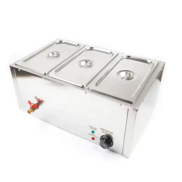 1/3*3 Set of Electric Food Warmer 7L Stainless Steel Warm Water Bath Commercial 3-Pan Bain Marie Buffet Steamer Countertop Food Warmer Steam Table