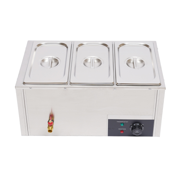 1/3*3 Set of Electric Food Warmer 7L Stainless Steel Warm Water Bath Commercial 3-Pan Bain Marie Buffet Steamer Countertop Food Warmer Steam Table