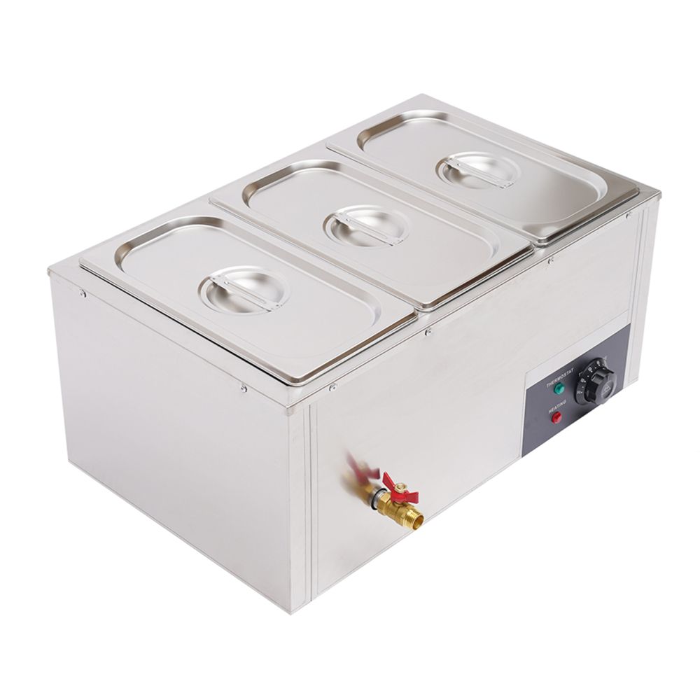 1/3*3 Set of Electric Food Warmer 7L Stainless Steel Warm Water Bath Commercial 3-Pan Bain Marie Buffet Steamer Countertop Food Warmer Steam Table