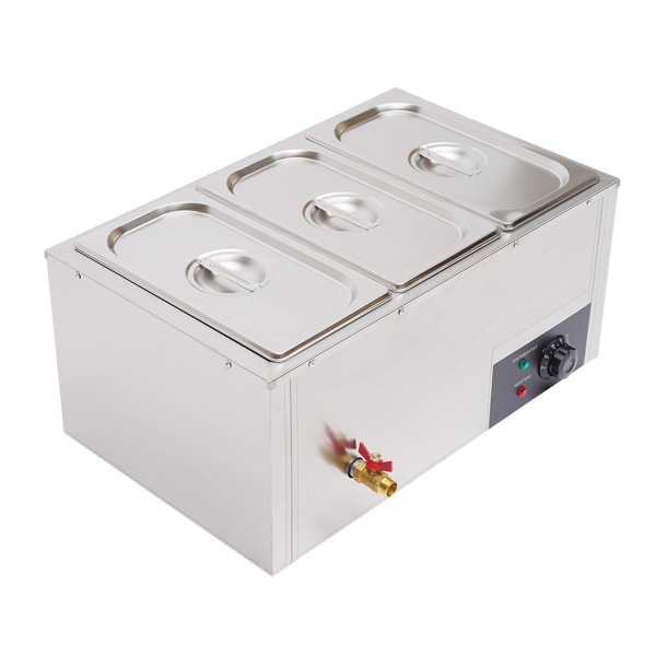 1/3*3 Set of Electric Food Warmer 7L Stainless Steel Warm Water Bath Commercial 3-Pan Bain Marie Buffet Steamer Countertop Food Warmer Steam Table