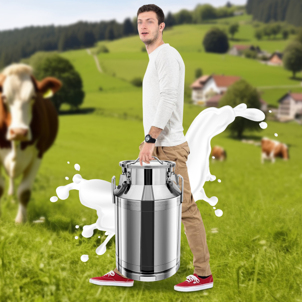 Durable Stainless Steel Milk Can Wine Pail Bucket Tote Jug For Heavy Restaurant Use 201 Non-magnetic Stainless Steel Silicone 40L Silver