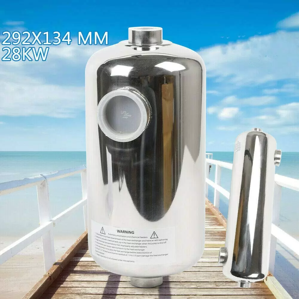 28 kW stainless steel heat exchanger for swimming pool, sauna, etc. 29.2 x 13.4 cm