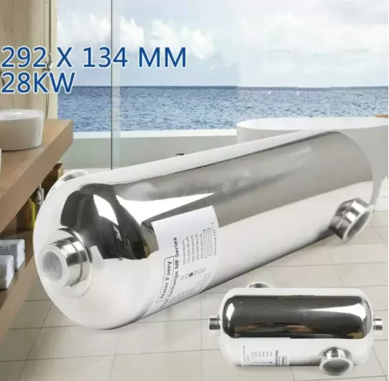 28 kW stainless steel heat exchanger for swimming pool, sauna, etc. 29.2 x 13.4 cm
